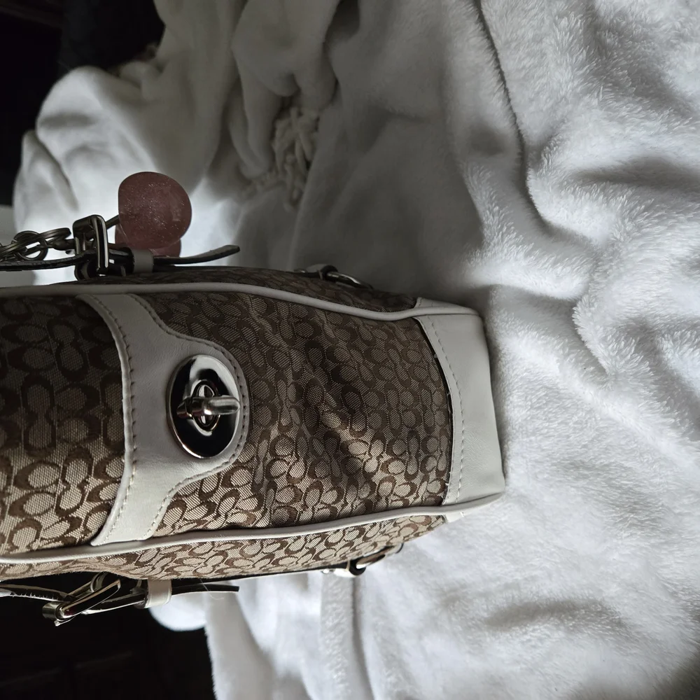 Coach Brown and Cream Monogram Tote with Leather Accents